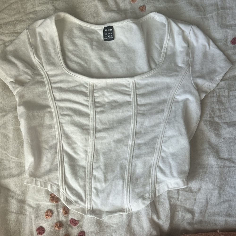 SHEIN White Fitted Crop Bodysuit